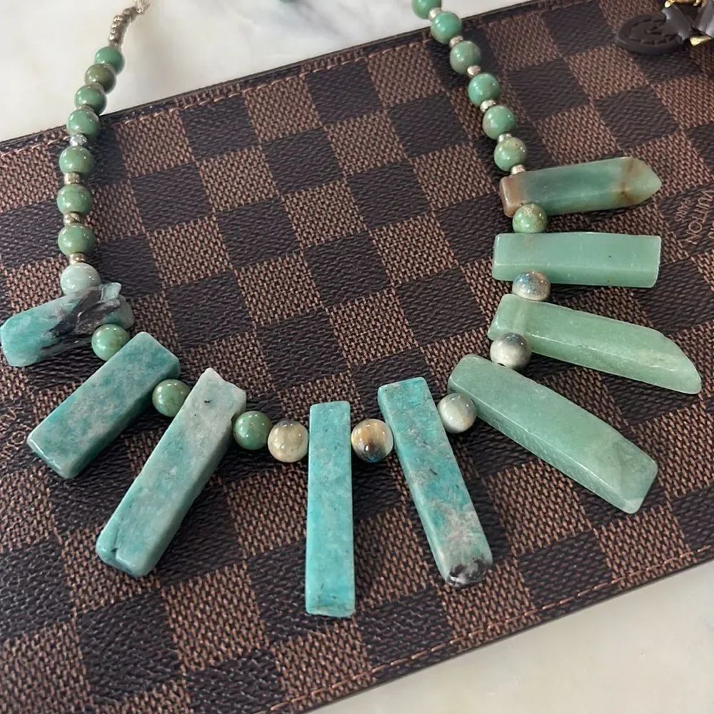* Aqua blue rock artist made necklace from Portland Saturday markets